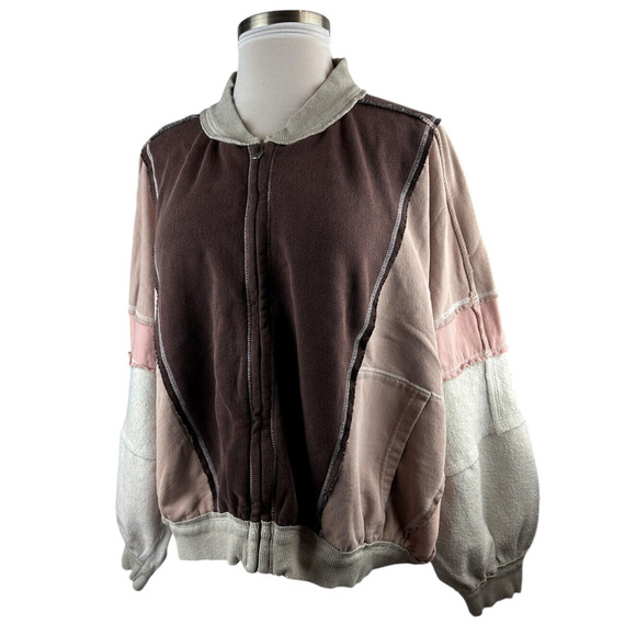 We The Free People Starburst Bomber Sweatshirt Full Zip Dolman Oversized XL - Picture 2 of 16